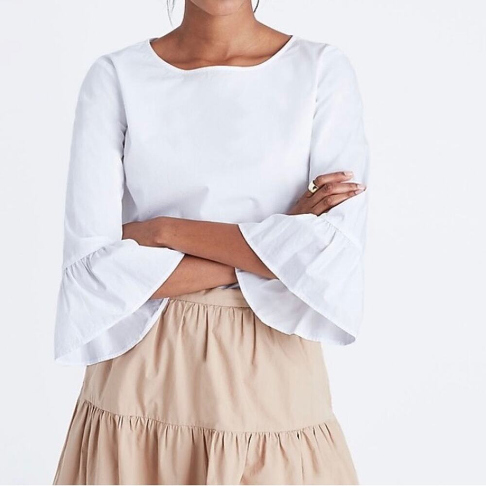 Madewell White Bell Sleeves Poplin Top Blouse M